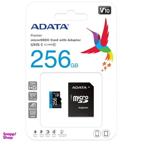 کارت حافظه microSDXC ای دیتا مدل Premier V10 A1 کلاس 10 استاندارد UHS-I سرعت 100MBps ظرفیت 256 گیگابایت