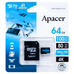 کارت حافظه microSDXC اپیسر مدل V30 A1 کلاس 10 استاندارد UHS-I U3 سرعت 100MBps ظرفیت 64 گیگابایت به همراه آداپتور SD
