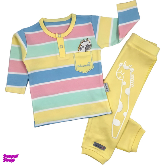 ست بلوز آستین بلند و شلوار کودک به آوران طرح راه راه زرافه