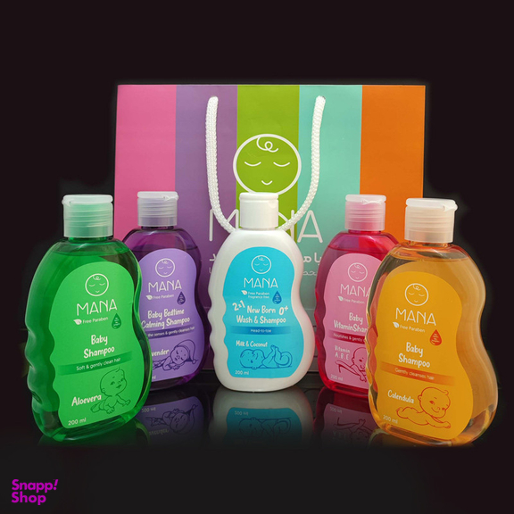 شامپو بچه سر و بدن مانا مدل شیر و نارگیل حجم 200 میلی لیتر مجموعه 5 عددی
