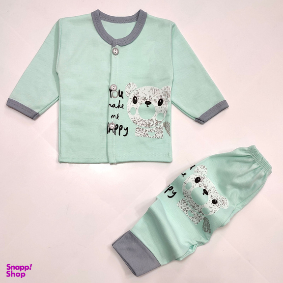 ست شومیز و شلوار نوزادی مدل خرس برفی کد 3700 رنگ سبز