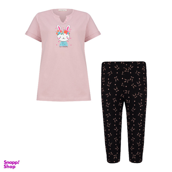 ست تیشرت و شلوارک راحتی زنانه کد 1029 رنگ صورتی