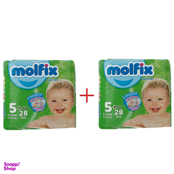 پوشک مولفیکس سایز 5 بسته 28 عددی مجموعه 2 عددی