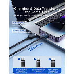 کابل تبدیل USB به Lightning/Type-C/MicroUSB لیتو مدل LD-49 طول 1 متر