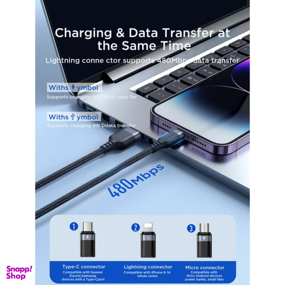 کابل تبدیل USB به Lightning/Type-C/MicroUSB لیتو مدل LD-49 طول 1 متر