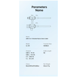 کابل تبدیل Type-C / USB / Lightning اوی مدل CL-181 60W طول 1 متر