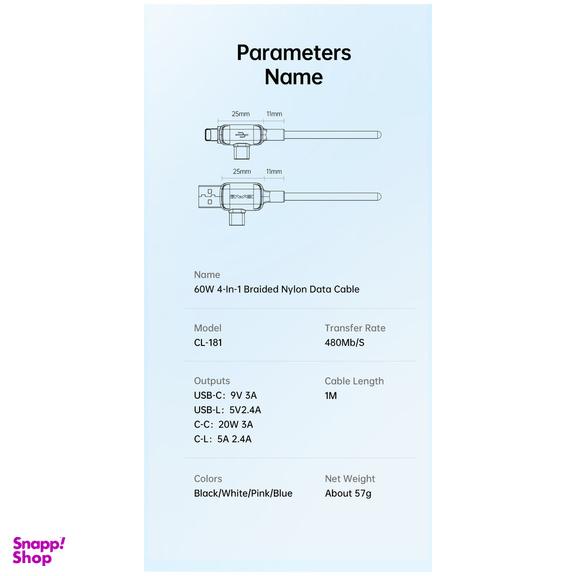 کابل تبدیل Type-C / USB / Lightning اوی مدل CL-181 60W طول 1 متر