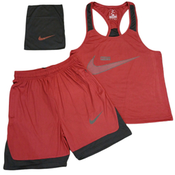 ست تاپ و شلوارک و اسکارف ورزشی مردانه طرح نایکی کد 1541 رنگ زرشکی