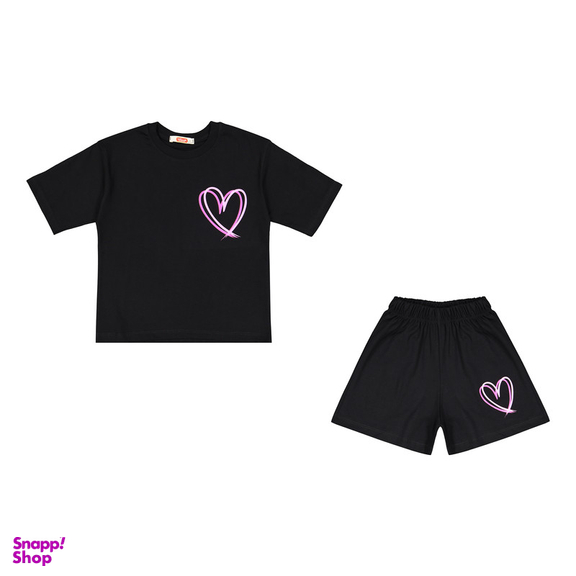 ست تیشرت و شلوارک دخترانه مادر مدل Amour رنگ مشکی