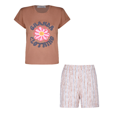 ست تیشرت و شورتک زنانه لوینت مدل strip کد 6397 رنگ کرم