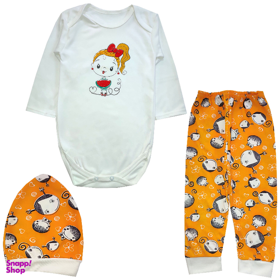 ست 3 تکه لباس نوزادی مدل دخترک و هندوانه کد 4020