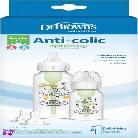 شیشه شیر دکتر براونز طرح گاومیش کد sb02005 مجموعه 2 عددی گنجایش 120 و 250 میلی لیتر