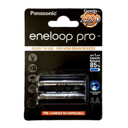 باتری قلمی پاناسونیک مدل AA Eneloop Pro ظرفیت ۲۵۰۰ میلی‌ آمپر ساعت بسته 2 عددی