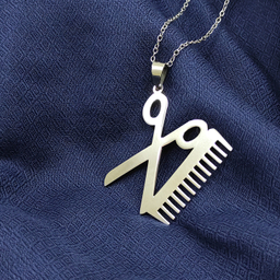 گردنبند استیل مدل شانه و قیچی کد Am011 رنگ نقره ای