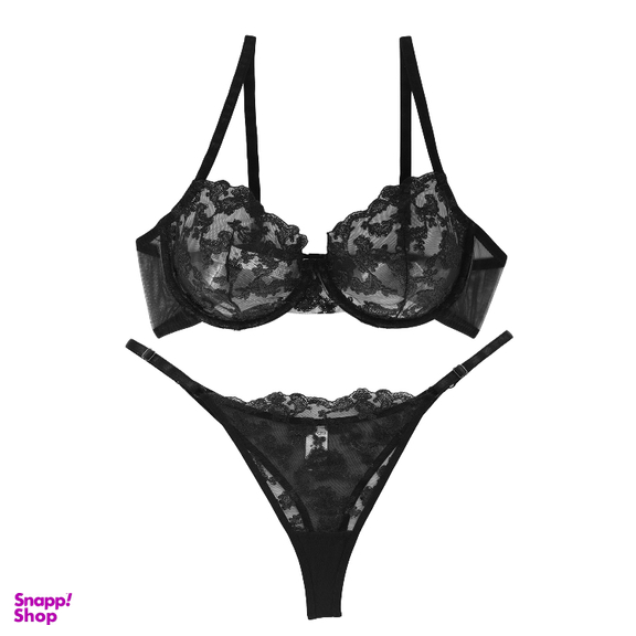 ست شورت و سوتین زنانه برتا مدل توری کد 2020SQ رنگ مشکی