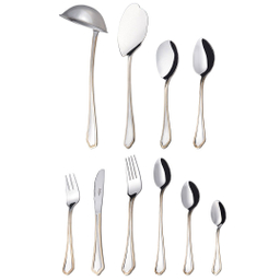 سرویس قاشق و چنگال 57 پارچه ناب استیل مدل ونیز دور طلایی