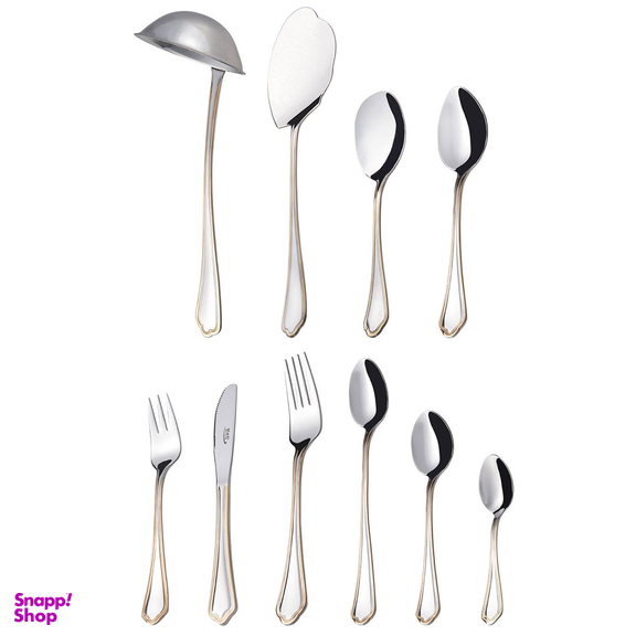 سرویس قاشق و چنگال 57 پارچه ناب استیل مدل ونیز دور طلایی