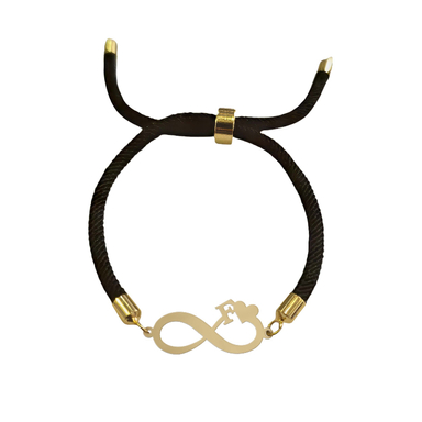 دستبند طلا 18 عیار زنانه شمیم گلد گالری مدل بی نهایت حرف F و قلب کد D65-2