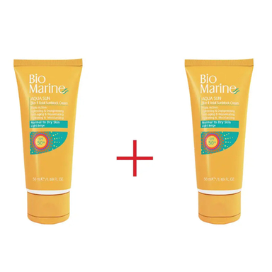 ضد آفتاب روشن کننده بایو مارین با SPF50 مناسب پوست معمولی و خشک رنگ بژ روشن حجم 50 میلی‌ لیتر مجموعه 2 عددی