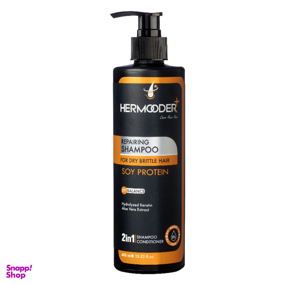 شامپو مو فری سولفات هرمودر مدل Soy Protein مناسب موهای خشک و آسیب دیده حجم 400 میلی لیتر