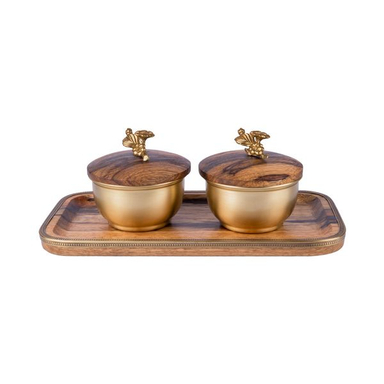 قندان گلد کیش مدل بلاسم کد GK829476-1 مجموعه 2 عددی به همراه سینی