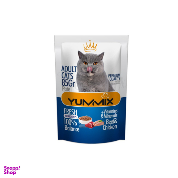 پوچ گربه بالغ یومیکس طعم مرغ و گوشت کد 01 وزن 85 گرم