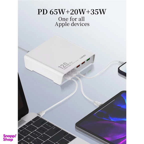 شارژر رومیزی 120وات الدینیو مدل HUB CHARGER Q605