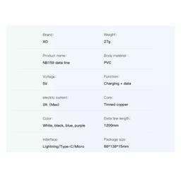 کابل دیتا USB به Lightning ایکس او مدل NB159 طول 1.2 متر
