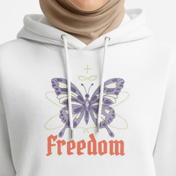 هودی زنانه طرح پروانه آزاد کد 9753 رنگ سفید