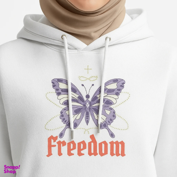 هودی زنانه طرح پروانه آزاد کد 9753 رنگ سفید