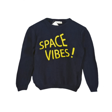 پلیور پسرانه کولزیون مدل برجسته Space Vibes رنگ سرمه ای
