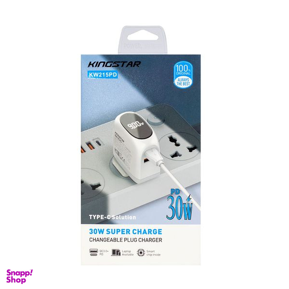 شارژر دیواری 30 وات کینگ استار مدل KW215 PD به همراه کابل USB-C