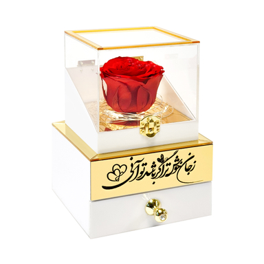 باکس گل رز جاودان مدل موزیکال کوکی طرح ز جان خوشتر
