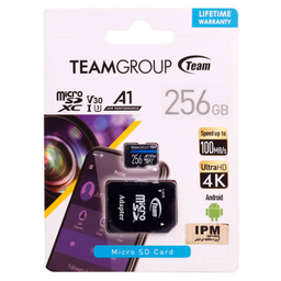 کارت حافظه تیم گروپ مدل microSDXC A1 V30 U3 ظرفیت 256 گیگابایت به همراه خشاب