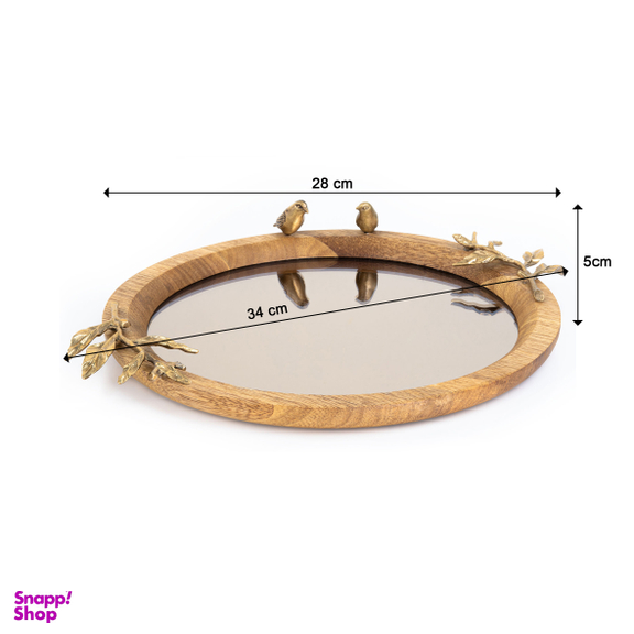 سینی گرد کف آینه ای گلد گیش مدل گلدن برد سایز کوچک کد GK829505