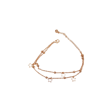 پابند زنانه دو رج طرح ستاره و گوی رنگ طلایی