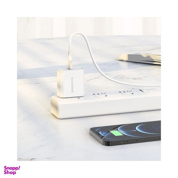 شارژر دیواری گوشی موبایل بروفون مدل BA57 به همراه کابل Type-C به Lightning