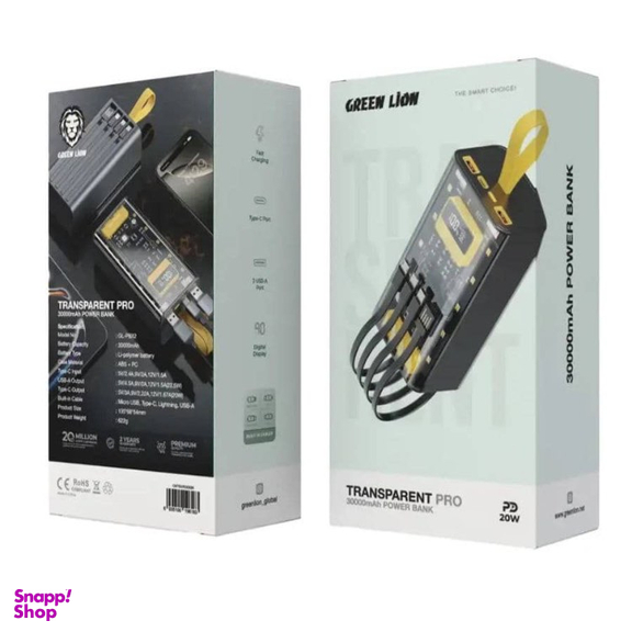 پاوربانک گرین لاین مدل Transparent Pro ظرفیت 30000 میلی آمپر ساعت