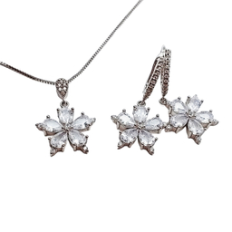 نیم ست نقره زنانه طرح گل پنج پر کد 02