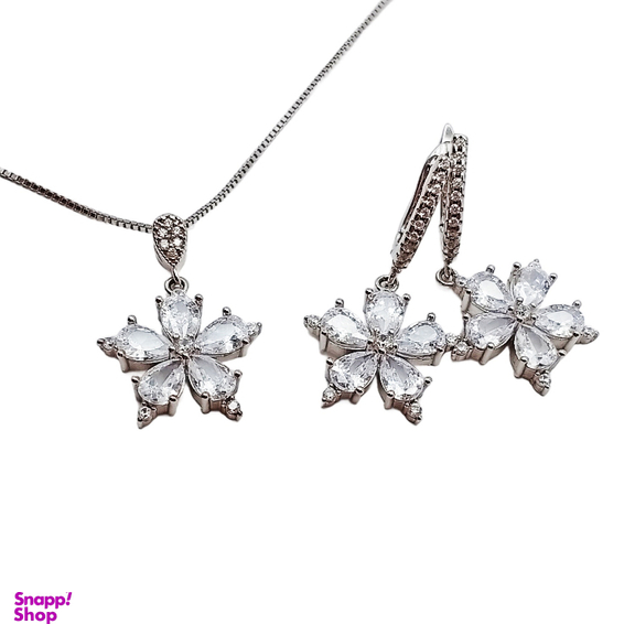 نیم ست نقره زنانه طرح گل پنج پر کد 02