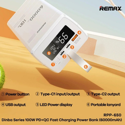 پاوربانک ریمکس مدل RPP-650 ظرفیت 60000 میلی آمپر ساعت