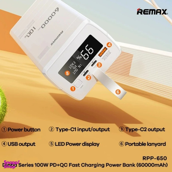 پاوربانک ریمکس مدل RPP-650 ظرفیت 60000 میلی آمپر ساعت