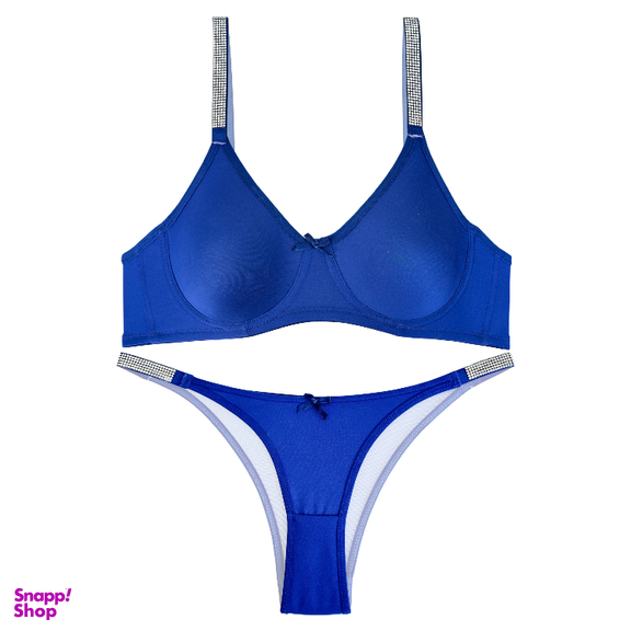 ست شورت و سوتین زنانه نوشه پوش مدل فنردار توری کد 90105 رنگ آبی تیره