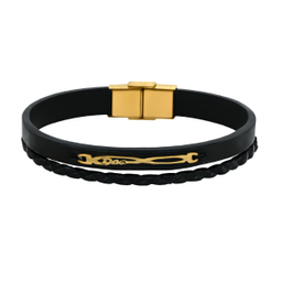 دستبند چرم و طلا 18 عیار مردانه طرح ابزار