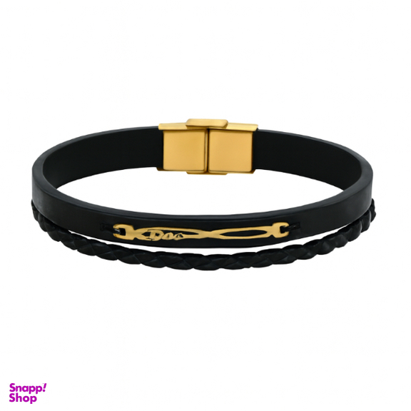 دستبند چرم و طلا 18 عیار مردانه طرح ابزار