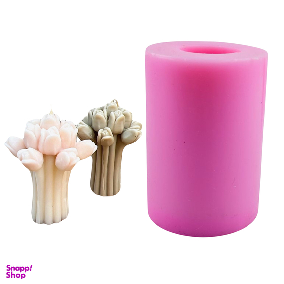 قالب سيليكونى شمع مدل دسته گل لاله رنگ صورتی