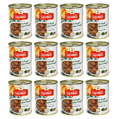کنسرو خورشت سبزی با گوشت گیاهی شهدین وزن 370 گرم بسته 12 عددی