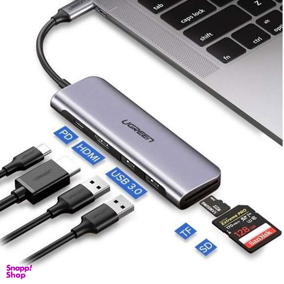 هاب 2 پورت Type C به USB 3.0 با یک پورت HDMI و درگاه کارت حافظه یوگرین (Ugreen) مدل CM195