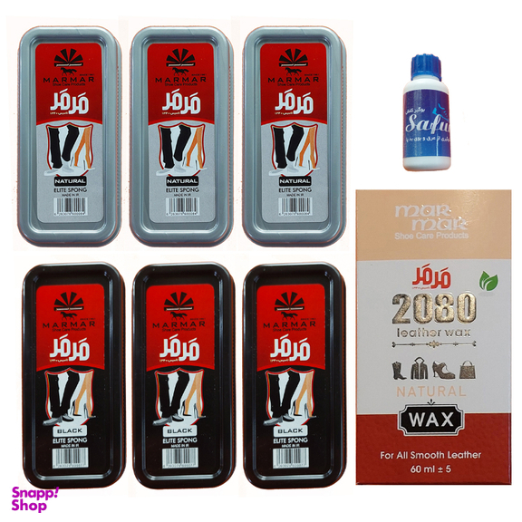 واکس کفش بی رنگ و مشکی مرمر مدل 2080 به همراه ابر مگا و بوگیر کفش