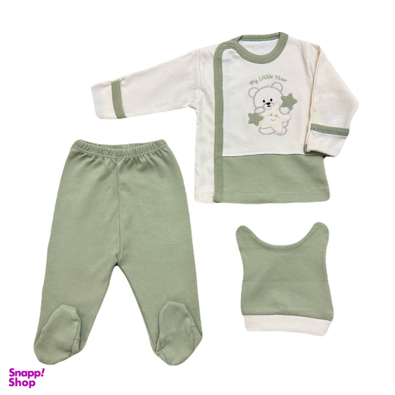 ست 3 تکه نوزادی مدل خرسی و ستاره کد 0034